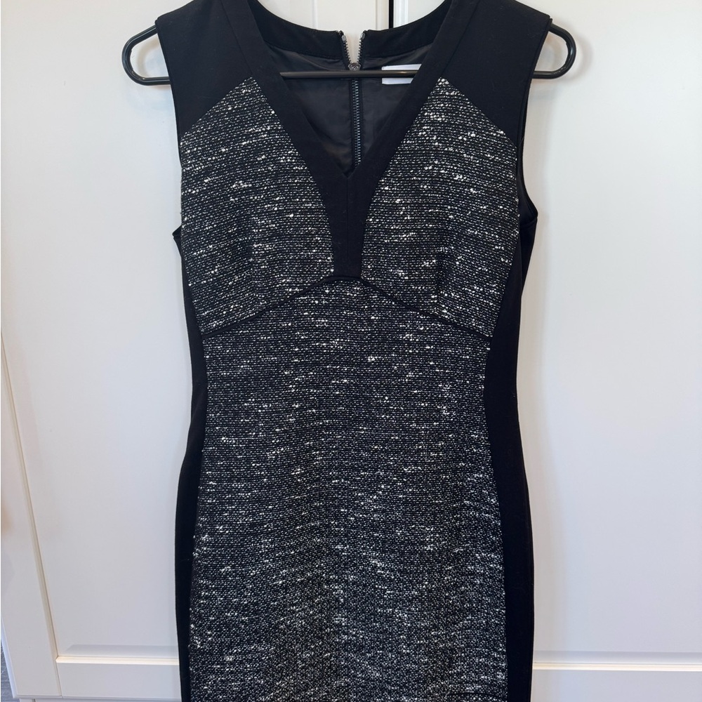 Calvin Klein - Elegant Black and White Tweed Women's Dress